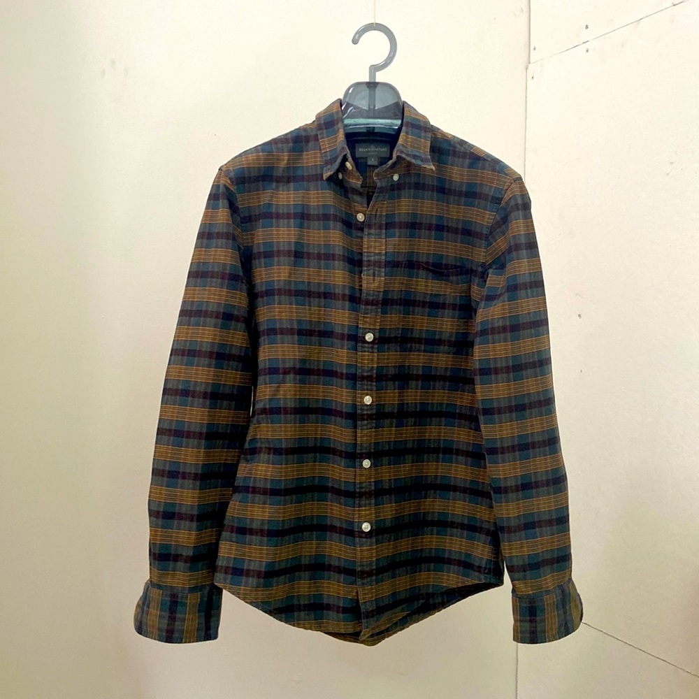 Slim fit plaid cotton work shirt